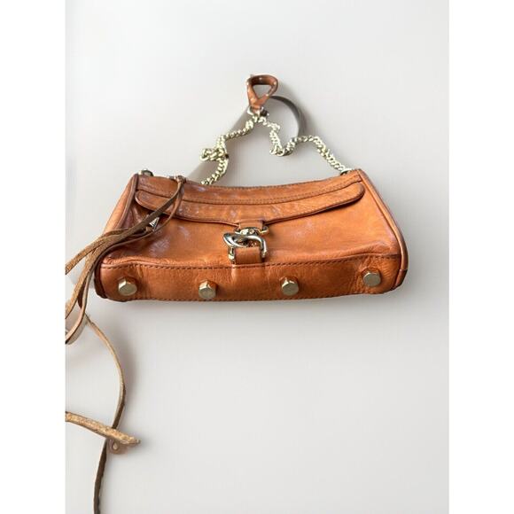 Rebecca Minkoff Mini Mac Brown Leather Crossbody Purse Bag Moto Gold Boho Chain - Picture 2 of 7